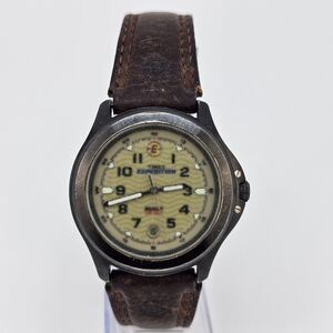 Timex Expedition Men's Watch 38MM Green Dial Date Brown Leather Bands NewBattery